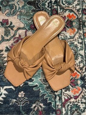 Mango Tan Knot Slide Sandals - Women's Slip-On Mules, Size 39